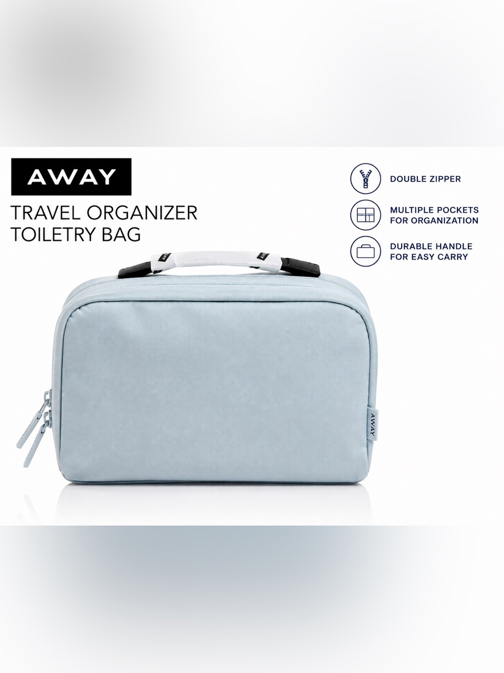 Away Travel Organizer Toiletry Bag cosmetic beauty makeup Light Blue Double Zip